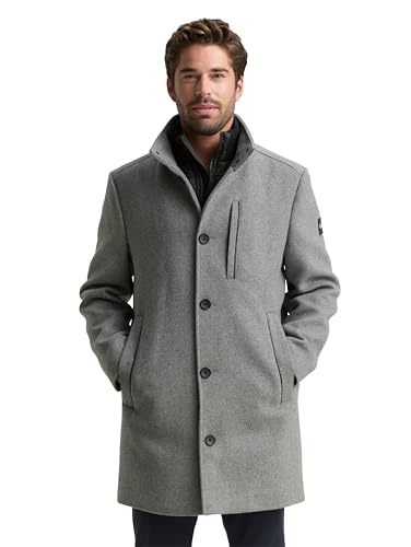 TOM TAILOR Herren 2-in-1 Wollmantel mit Abnehmbarer Innenjacke