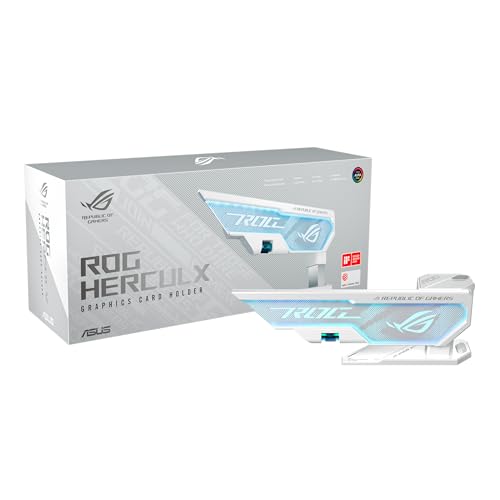 ASUS ROG Herculx Grafikkartenhalter White (Stützhöhe 72-128 mm, integriertes 3D-ARGB-Element, Aura Sync, inkl. Wasserwaage, weiß)
