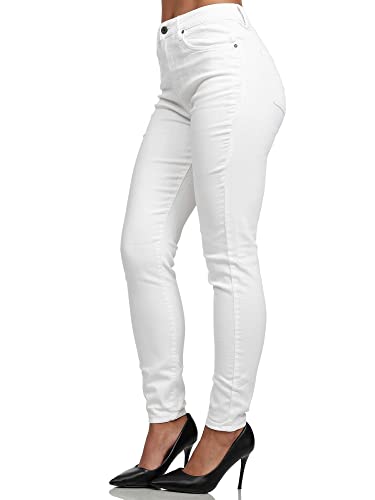 Tazzio Damen High Waist Skinny Jeans – Stretch Denim Hose im Slim Fit, Figurformende Damenjeans mit 5-Pocket Style, Weiß F107 (Größe 40)