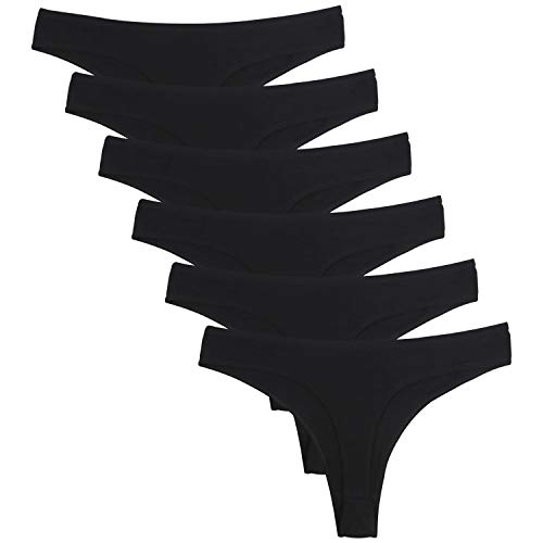 DRESHOW 6 Stück Baumwolle String Tanga Damen Unterhosen Frauen V-Waist Atmungsaktiver No Show Thong Unterwäsche