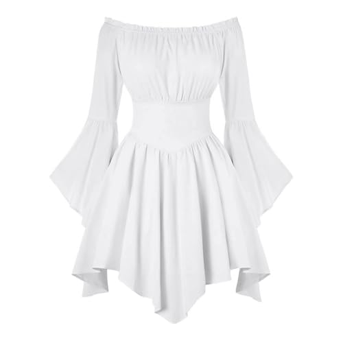 Piratenkostüm Damen Mittelalter Kleidung Gothic Corsett Swing Kleid Kurz Sexy Langarm Boho Piratin Strampler Minikleid Overall Partykleid Jumpsuit Für Halloween Karneval Cosplay