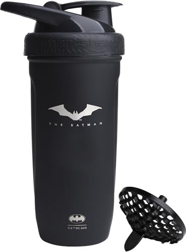 Smartshake Justice League Reforce Shaker Bottle 900ml/30oz, DC Comics Stainless Steel Protein Shaker Water Bottle, Leakproof Water Shaker Cup, Supplement Shaker for Sport & GYM, BPA-free, Batman