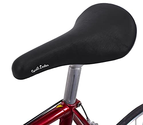 Gusti Sattel Echtes Leder - Sean Y. Leder Fahrradsattel Ledersattel Retro Design weich Sattel Cityrad Rennrad Trekkingrad MTB Schwarz