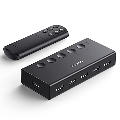 UGREEN HDMI Switch 5 in 1out HDMI Splitter 4K@60Hz Unterstützung 3D/CEC/HDR/HDCP 2.2 Kompatibel mit PS5/4, Xbox, Apple TV, Skybox, Blu-Ray, HDTV, Monitor, etc.