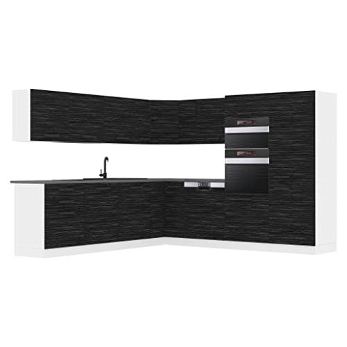 Belini Küchenzeile Küchenblock Küche L-Form Jane Küchenmöbel mit Griffe, Einbauküche ohne Elektrogeräten mit Hängeschränke und Unterschränke, mit Arbeitsplatten, Königliches Ebenholz