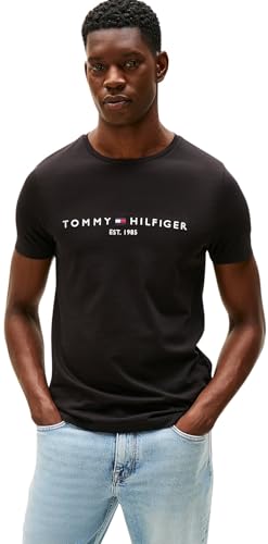 Tommy Hilfiger Herren T-Shirt Kurzarm Core Tommy Logo Rundhalsausschnitt, Schwarz (Jet Black), XL
