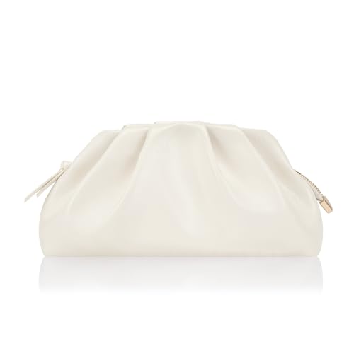 Milisente Damen Clutch Cloud Pleated Abendtasche Elegante Tasche Klein Handtasche PU Leder Schultertasche für Hochzeit mit Reißverschluss (Beige)