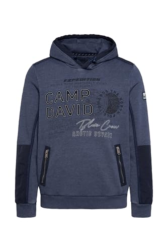 Camp David Herren Hoodie im Materialmix mit Zippertaschen Blue Navy, XL