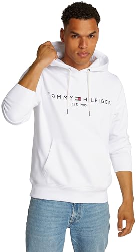 Tommy Hilfiger Herren Hoodie Tommy Logo mit Kapuze, Weiß (White), L