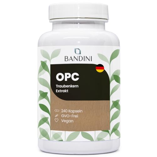 Bandini® OPC Traubenkernextrakt 240 Kapseln | 1076mg je Dosis | Höchster Gehalt nach HPLC, 95% je Kapsel | 1052mg Extrakt aus italienischen Weintrauben mit 999,4mg OPC + 24mg Vit C | 4 Monate Vorrat