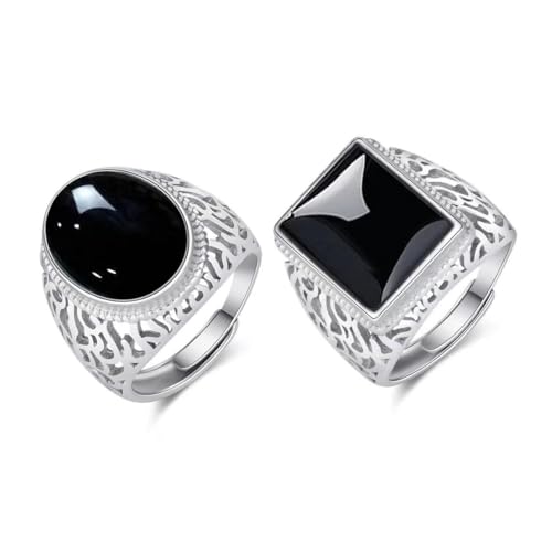 2 Stück Ringe Herren Edelstahl Silber Matt Poliert Keltischer Knoten Vintage Schwarz Siegelring Gravur Gothic Biker Set für Männer