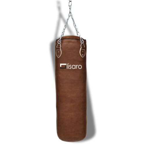 Lisaro Profi Boxsack/Sandsack 150cm | geeig. für Jede Sportart | Ca. 40 kg | gefüllt/ungefüllt | inkl. Vierpunkt - Stahlkette | Material Kunstleder (Vinyl) | Studioqualität | Braun