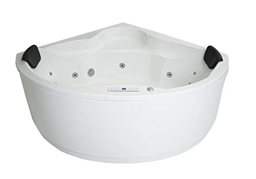 Whirlpool Badewanne Verona Profi 135x135 cm rund Made in Germany 21 Düsen LED Heizung Ozon Radio Touch Display Eckmontage links/rechts – ohne Armaturen