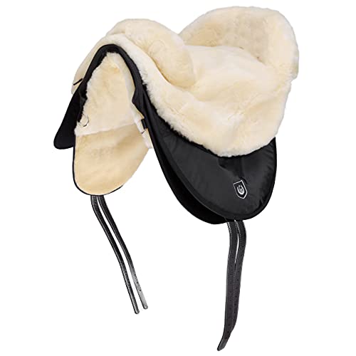 Werner Christ Fellsattel Cloud Spezial Hochwertiger baumloser Lammfell-Sattel, Bare-Back-pad aus echtem Fell, handgefertigter Pferde-Sattel in Natur, braun & anthrazit, Größe Warmblut & Pony