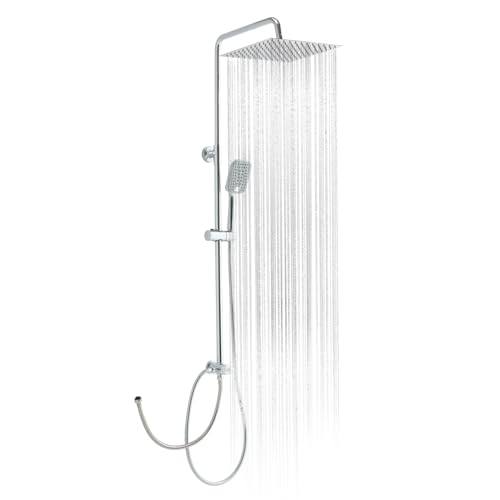 OFFO Regendusche ohne Armatur Chrom, 30x30cm eckig Edelstahl Duschset, Höhenverstellbar und 1,6m Twist-Free Duschschlauch, Duschsystem für Dusche mit deutscher Bedienungsanleitung​