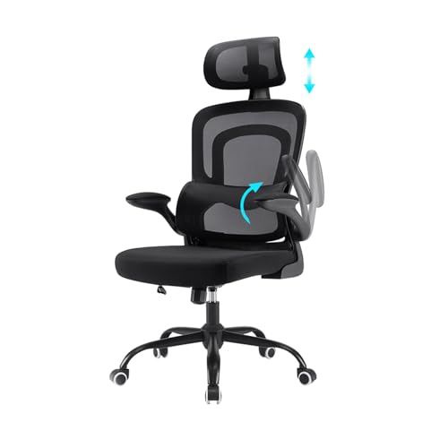 Farini Ergonomischer Stuhl Büro Computer Stuhl mit Rollen Schreibtisch für Bequemer Home Office Höhenverstellbar Chefsessel Bürostuhl mit Kopfstütze, Schwarz