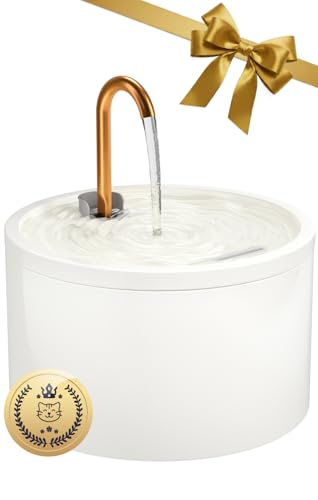 MISFANS Katzenbrunnen Keramik, Trinkbrunnen für Katze 2.1L, Leiser Wasserspender Katzen, Hygienischer Pet-Brunnen mit Filtersystem, Für Mehrkatzenhaushalte, Einfache Reinigung, Weiß