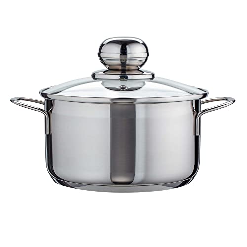 Level One Topf Edelstahl 16 cm Kochtopf Induktion 1,9 L Fleischtopf & Bratentopf mit Glasdeckel für den Backofen, rostfreier Edelstahl, für alle Herdarten geeignet