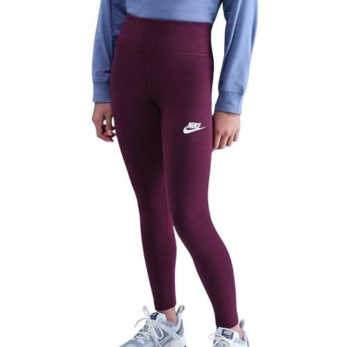 Nike Sportswear Classics Leggings Mit Hohem Taillenbund Für Ältere Kinder (Mädchen), Bordeaux/White, FZ5583-610, S