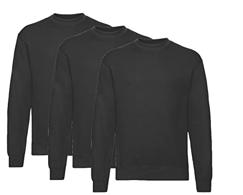 Fruit of the Loom 3er Pack Classic Set-In Sweat Herren, NEU, Farbe:schwarz, Größe:L