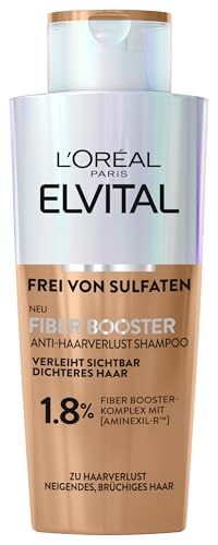 L'Oréal Paris Fiber Booster Anti-Haarverlust-Shampoo, Gegen Haarausfall, Für dichteres & stärkeres Haar, Stärkt Haarfasern, Weniger Haarbruch, Gegen Haarverlust, Elvital, 200 ml