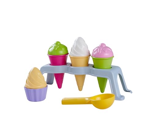 Simba Eisständer Spielset – 10 teiliges Sandspielzeug-Set inklusive Eiswaffeln, Becher, Eiskugeln & Portionierer, für Strand oder Sandkasten, geeignet für Mädchen & Jungen ab 3 Jahren