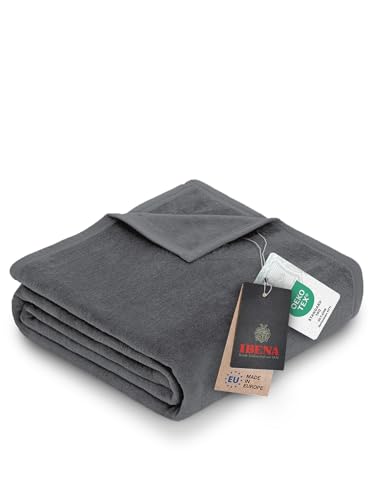 Ibena Porto Decke 150x200 cm – Baumwollmix weich, warm & waschbar, Kuscheldecke grau einfarbig