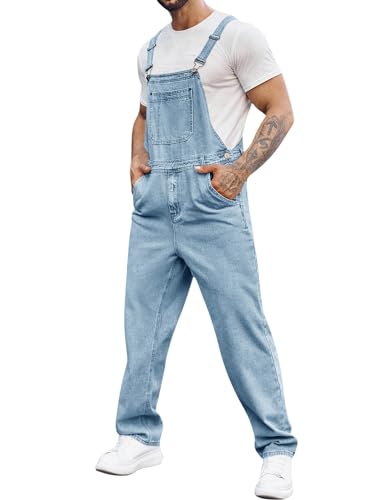 Runcati Herren Denim Latzhose Jeans Arbeitshose Sommer Streetwear Jeanshose Casual Verstellbare Träger Jumpsuit Blau, XL
