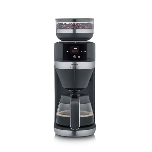 SEVERIN FILKA, Vollautomat für Filterkaffee, 5-in-1 Filterkaffeemaschine mit LED-Display, Mahlwerk, mit Glaskanne, schwarz-matt/Edelstahl, KA 9694