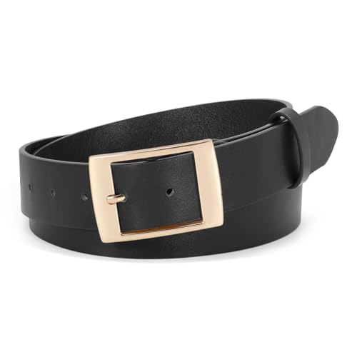 SUOSDEY Frauen Ledergürtel Damen Gürtel für Jeans Kleider Hosen mit klassischer Dornschließe,3.8cm Breite,Schwarz Goldschnalle