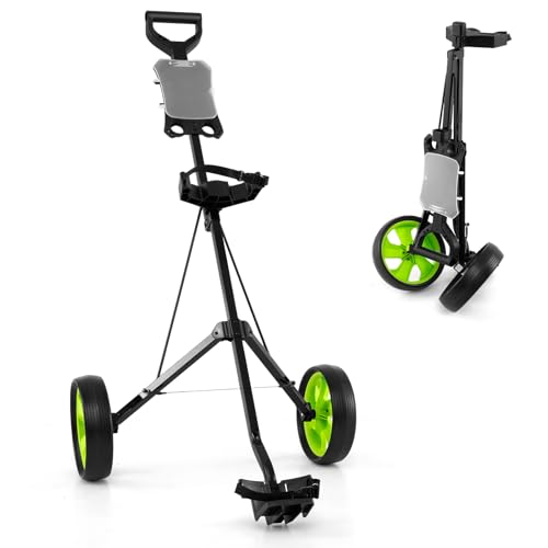 COSTWAY Golf Trolley, 2 Rad Golftrolley klappbar, Golfwagen aus Stahl, mit Scorecardhalter, Golf Bag Push Cart für Anfänger (Grün)