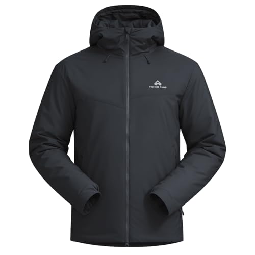 Leichte Winterjacke Herren mit Kapuze Warme Atmungsaktiv Outdoorjacke Wasserdicht Winddichte Puffer Isolationsjacke 2-Wege-Reißverschluss und Taschen Ideal für Outdoor-Aktivitäten und Alltag(Black;L)