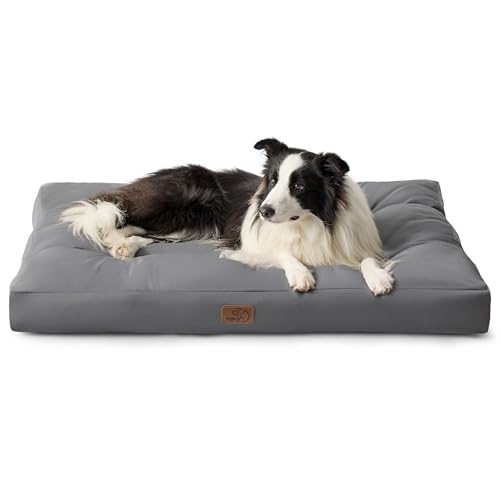 BEDSURE Hundebett große Waschbar - 91x68 cm hundematratze kühlmatte L für Hunde, Outdoor gepolstert Hundematte dunkelgrau in 10cm Höhe, selbstkühlend Grosse XL Hundekissen für Sommer