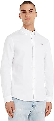 Tommy Jeans Herren Tjm Slim Stretch Oxford Shirt Dm0dm09594 Langarmhemden Gewebte Oberteile, Weiß (White), S EU
