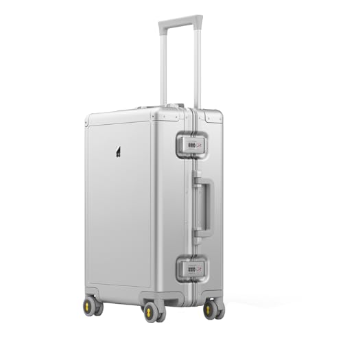 LEVEL8 Koffer Aluminium Handgepäck Koffer Trolley mit Doppelte TSA, Alu Reisekoffer Business Cabin Trolley Hartschalenkoffer Reißverschlussloses Gepäck (55cm,35L,Silber)