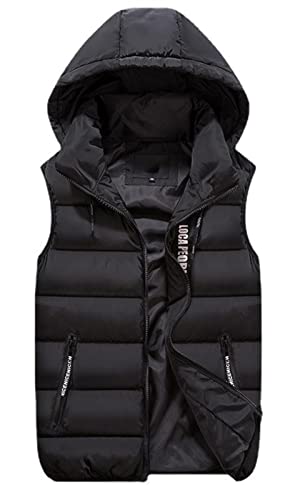 GIBZ Herren Steppweste Daunenweste Ärmellose Sportweste Wärme Freizeit Outdoor Slim Fit Kapuzenweste mit Reißverschluss Taschen, Schwarz, L