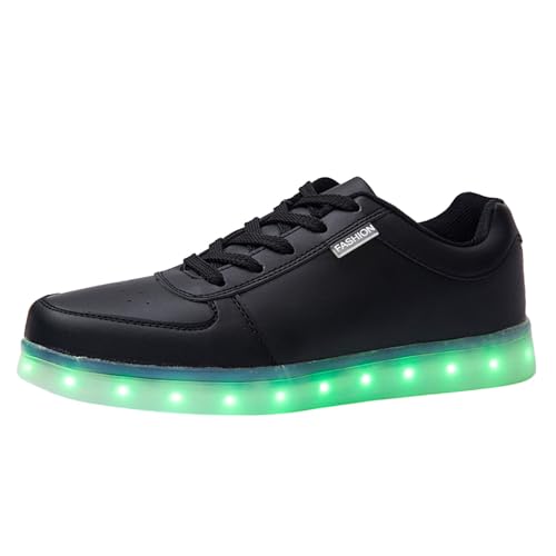 Generisch 2026 Bunte LED Leucht Schuhe Koreanische Version Paar USB Sport Bord Schuhe Low Top Gold Silber Sport Damen Hochzeit (Black, 43)