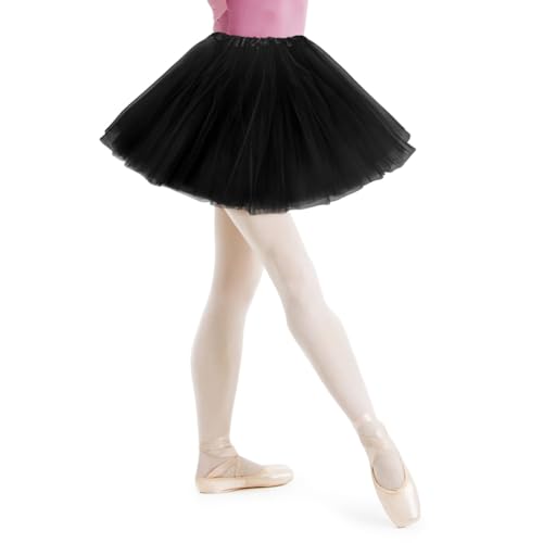AYBUY Damen Tutu Klassisch Rock, Elastisch 3 Lagig Tüll Tüllrock, Ballett Tüllrock, Petticoat Unterrock Rock für Fasching Karneval Motto Party Ballett Tanzen Fancy Dress Halloween Kostüm (Schwarz)