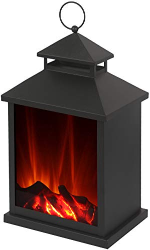Laterne von El Fuego® - LED-Beleuchtung - sehr realistischer Flammeneffekt - Batteriebetrieb - großes Glasfenster - Stehleuchte - Tischlampe - Lampe - Rahmen aus Metallprofilen - AY 550