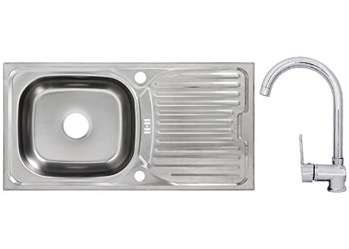 Edelstahlspüle Einbauspüle Sets mit verschiedenen Hochdruck Armaturen 1 1,5 oder 2 Becken Spülbecken Spüle Küchenspüle rechteckig oval oder rund (86 x 43,5 cm + Ruby Armatur)