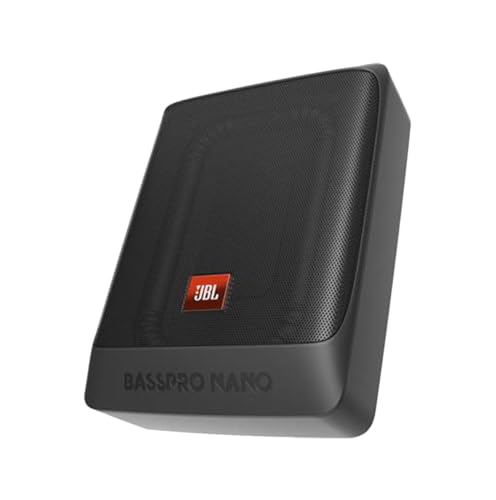 JBL BassPro Nano Ultra-Kompaktes aktives Untersitz Subwoofer Set 15 x 20 cm - 200 Watt Unter sitz Auto Subwoofer Aktiv, schwarz