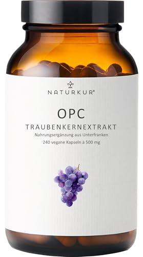 Naturkur® OPC Traubenkernextrakt - 240 Kapseln im Apothekerglas 500mg je Kapsel - Vegan, ohne Zusatzstoffe, hergestellt in Unterfranken