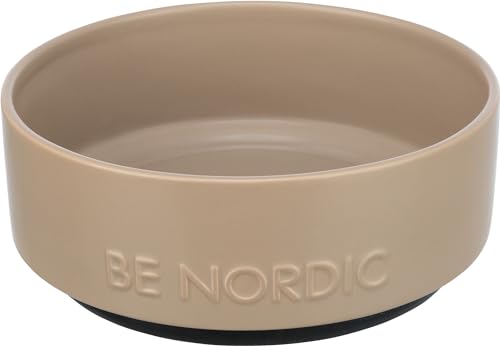 TRIXIE Hundenapf aus Keramik BE NORDIC 1200 ml taupe - moderner Fressnapf für große Hunde ø 18 cm Keramiknapf mit rutschfester Gummierung - 24527