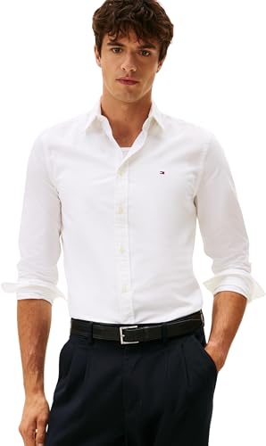 Tommy Hilfiger Herren Hemd Flex Poplin Kent Collar Slim Fit, Weiß (White), L