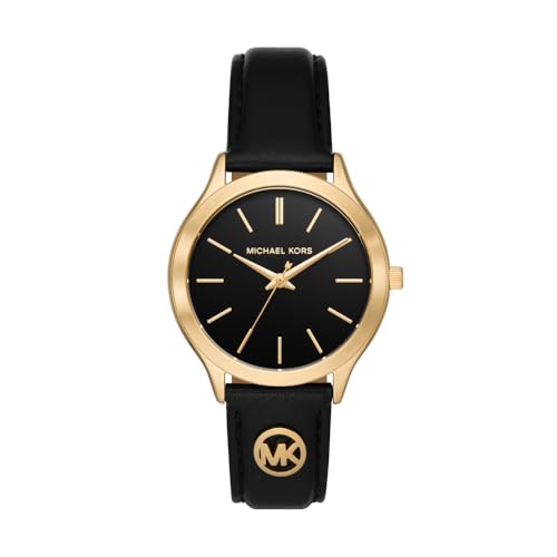 Michael Kors Slim Runway Watch for Women, 38mm Quartz Three Hand Movement with Leather Strap