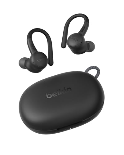 Belkin SoundForm ActiveFit In Ear Kopfhörer Kabellos Bluetooth mit Mikrofon, Schnellladen mit USB-C, 36 Std. Betrieb, wasserfest nach IP54, Kopfhörer Sport für iPhone, iPad, Galaxy, Pixel – Schwarz