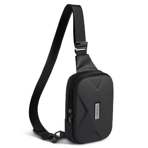 YaKuss Hartschalen Sling Bag, Diebstahlsichere Crossbody Brusttasche, Bauchtasche für Reise und Alltag, Sport & Urban (Black, Mini)