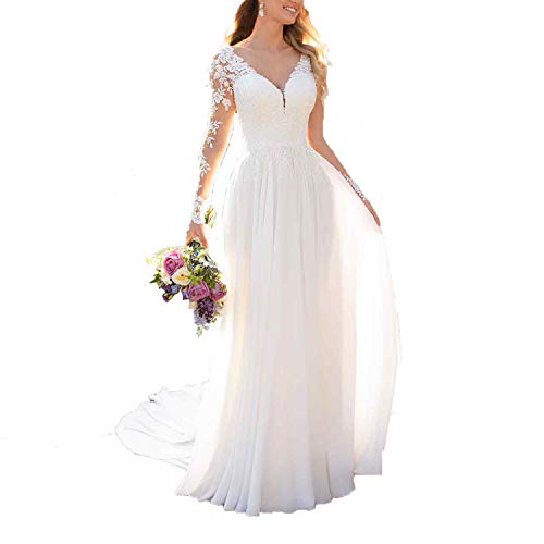 Findlovewedding Brautkleider für Braut 2019 mit Spitzenapplikationen - Wei - 44