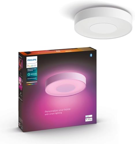 Philips Hue White & Color Ambiance Xamento Deckenleuchte M (2.350 lm), dimmbare Badezimmerlampe für das Hue Lichtsystem mit 16 Mio. Farben, smarte Lichtsteuerung über Sprache und App, weiß