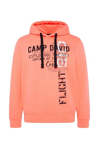 Camp David Herren Hoodie mit Logo Artwork Speed Orange Neon, XL